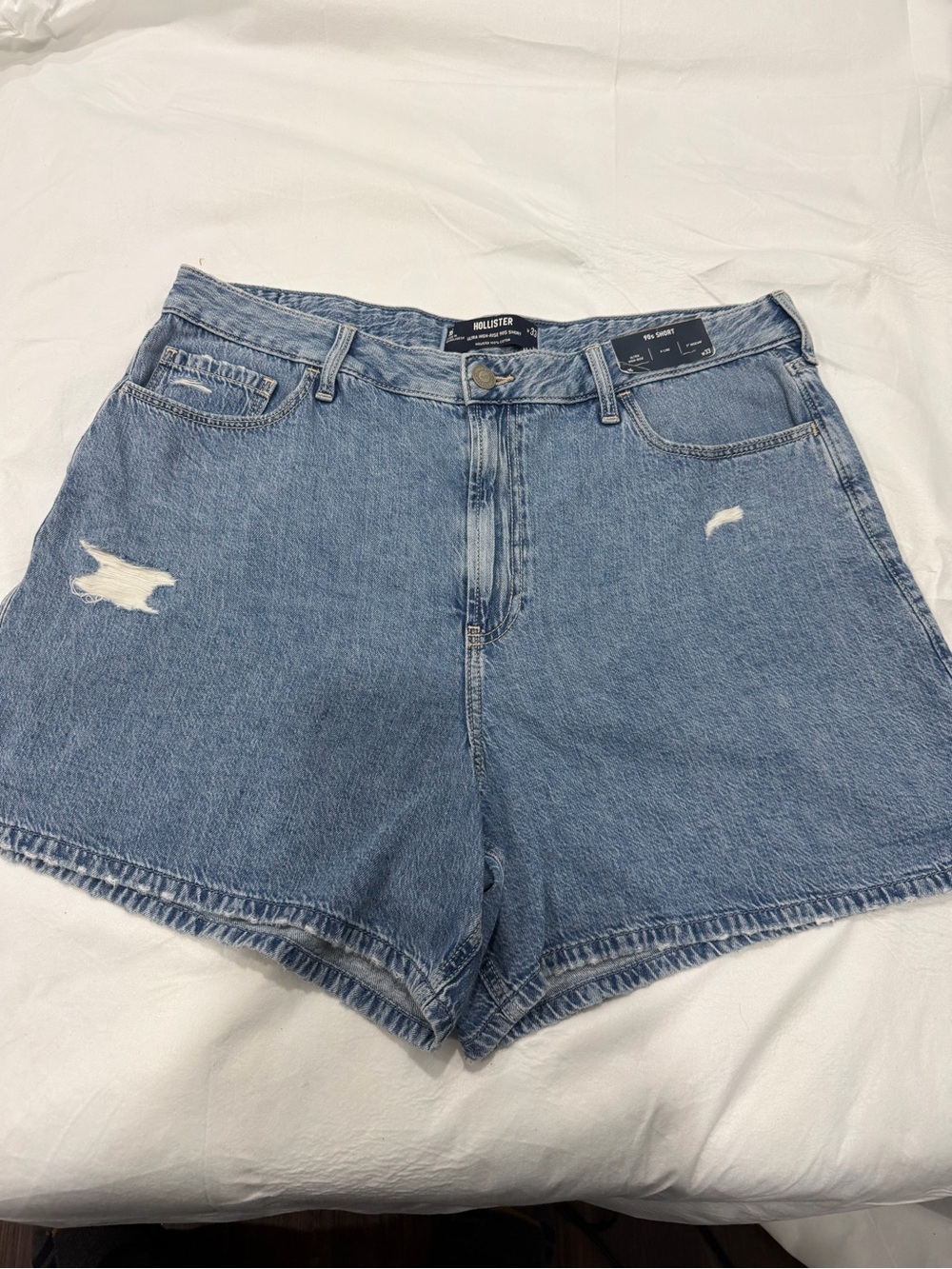 Hollister High-Rise Light Wash Distressed Jean Shorts